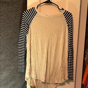 Chic Long Sleeve Top with Striped Sleeves